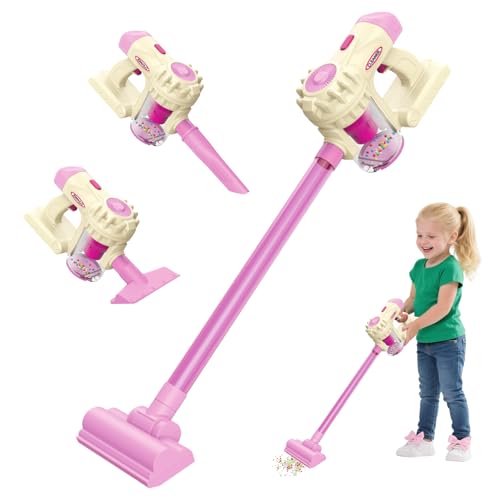 Essovee Kids Vacuum Toy That Really Works 3 in 1 Toddler Vacuum Cleaner with Realistic Suction Role Play STEM Educational for Girl Boy 3 4 Year Old Pink - Image 1