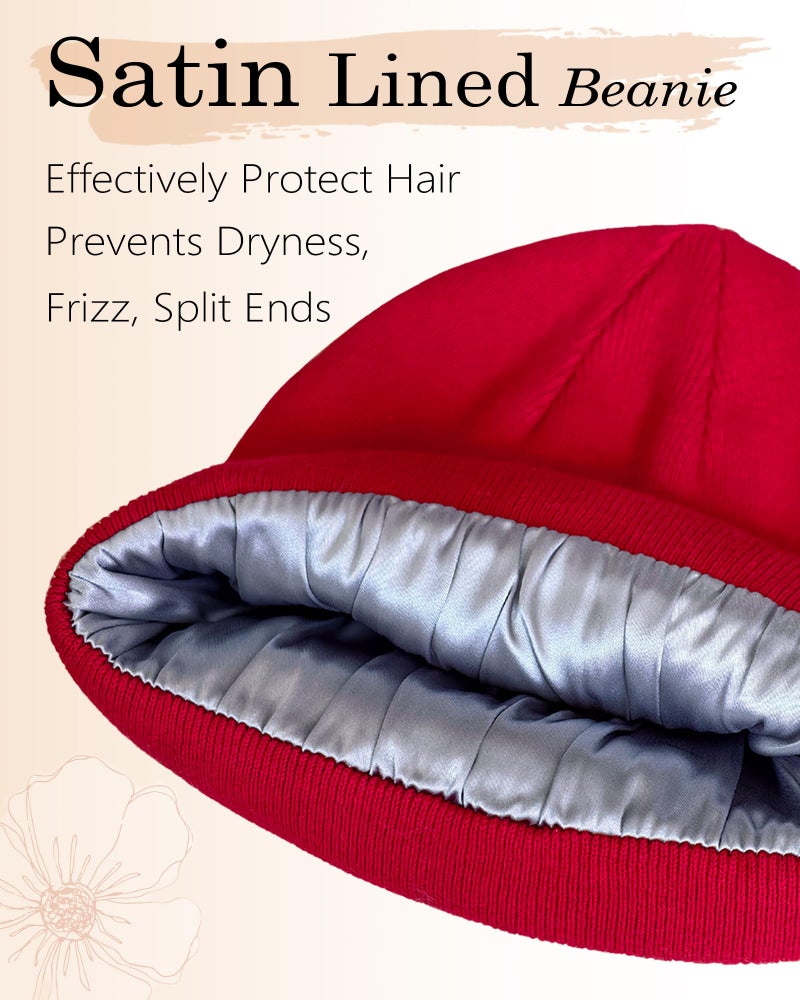 Roybens Satin Lined Beanie, 100% Cotton Beanies Hats for Men Women, Slouchy Knit Cuffed Winter Warm Soft Hat, Silk Lining Snug Skull Cap - Image 3