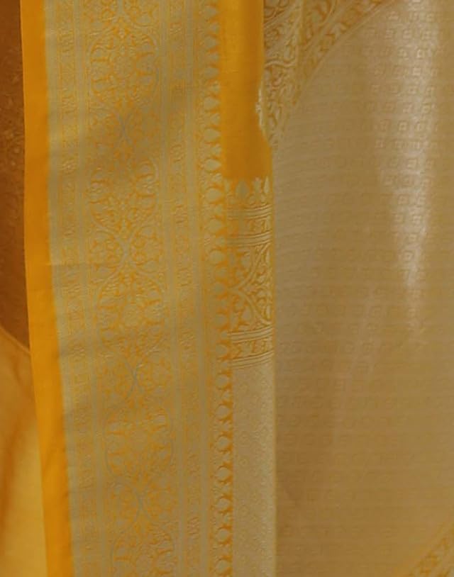 SIRIL Women's Kanjivaram Soft Silk Saree Pure Silk Saree With Unstitched Blouse Piece (4192S782_Yellow) - Image 5