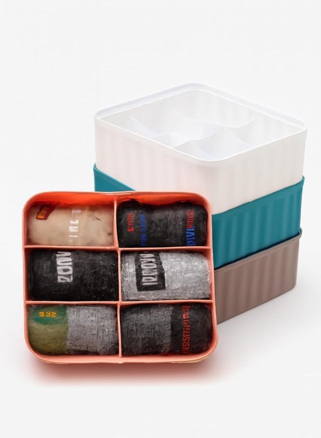 FOREWILD Drawer Organizers for Underwear, Socks, Bras, Ties, Undergarments, and Scarves - Closet Storage Dividers for Household Use Wardrobe Drawer-6 Grid Storage Box (4pcs)(Multicolor) - Image 1