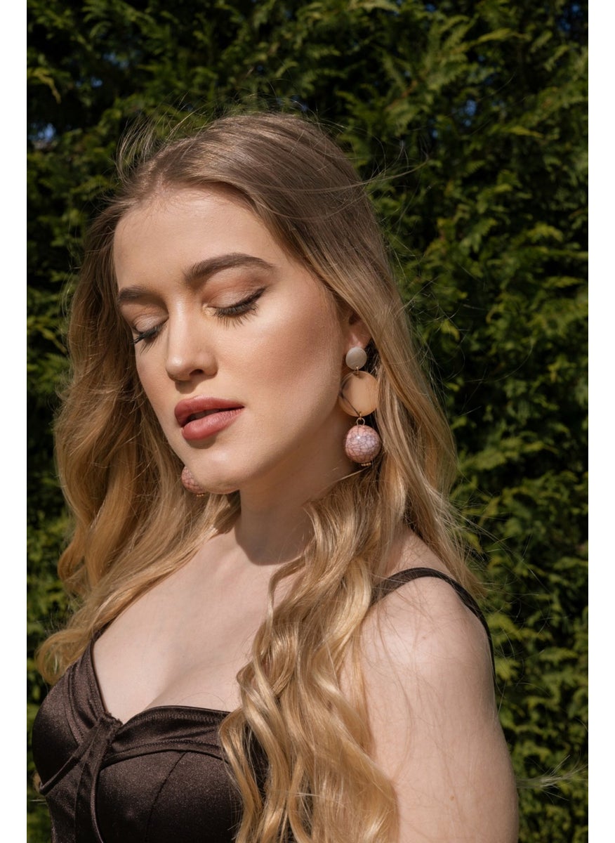 Hit Dükkan Patterned Round Stone Colorful Ball Earrings  - Image 2