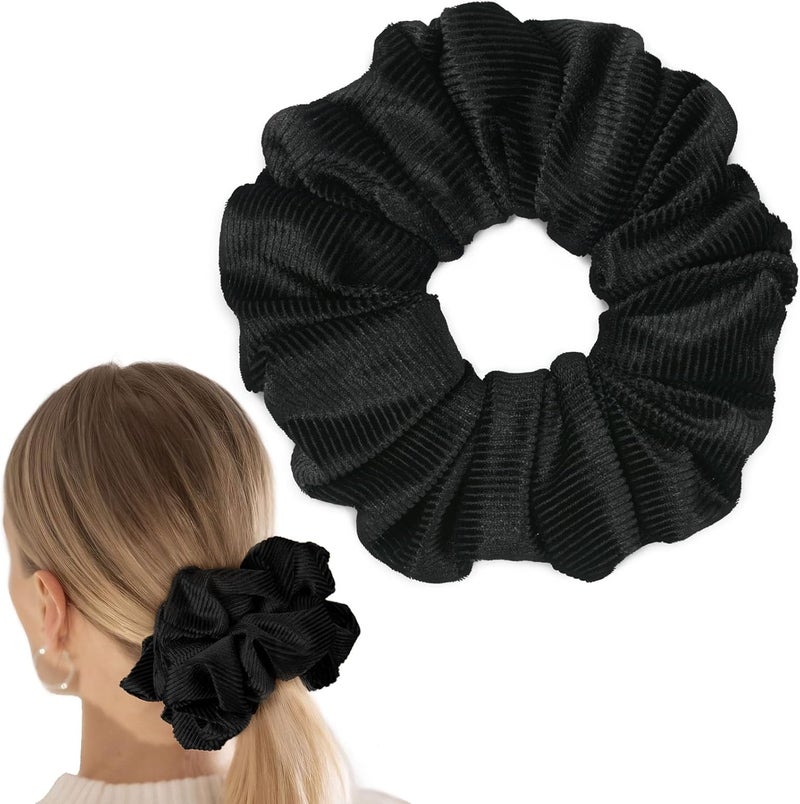 CEELGON Black Big Corduroy Scrunchie 6.5 Inches Jumbo Scrunchies Hair Ties Oversized Ponytail Holder for Thick Curly Hair Extra Large Hair Accessories for Women (Black) - Image 1