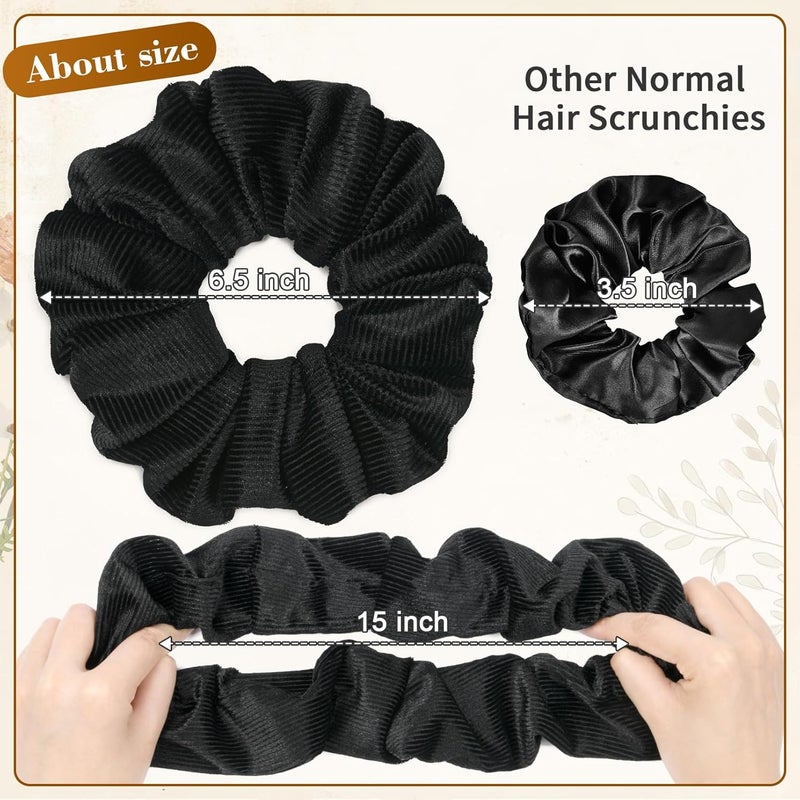 CEELGON Black Big Corduroy Scrunchie 6.5 Inches Jumbo Scrunchies Hair Ties Oversized Ponytail Holder for Thick Curly Hair Extra Large Hair Accessories for Women (Black) - Image 2