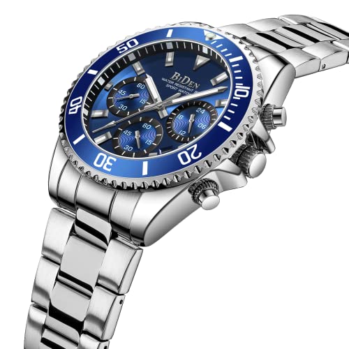 BIDEN Mens Watches Chronograph Stainless Steel Waterproof Date Analog Quartz Watch Business Casual Fashion Wrist Watches for Men, Gold D, Quartz Watch,Chronograph - Image 2