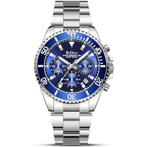 BIDEN Mens Watches Chronograph Stainless Steel Waterproof Date Analog Quartz Watch Business Casual Fashion Wrist Watches for Men, Gold D, Quartz Watch,Chronograph - Image 1