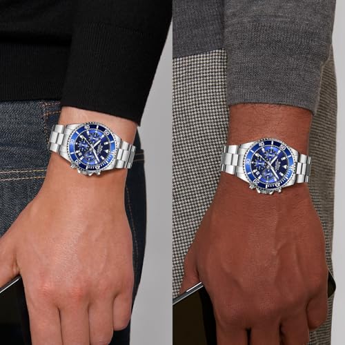BIDEN Mens Watches Chronograph Stainless Steel Waterproof Date Analog Quartz Watch Business Casual Fashion Wrist Watches for Men, Gold D, Quartz Watch,Chronograph - Image 5