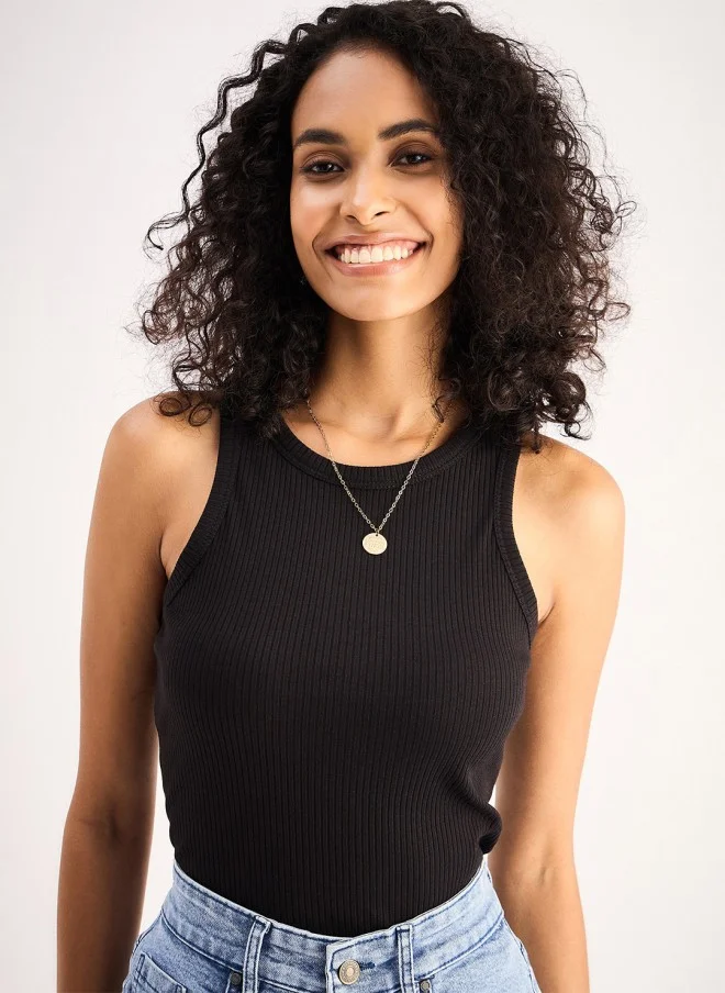 ساسافراس Black Fitted Cotton Top for Women