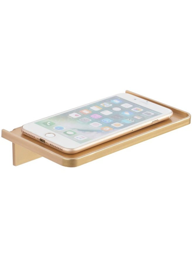 MATIMASU Stick-on Wall Shelf - Small Wall Mounted Adhesive Clear Acrylic Shelf Phone Holder Shelves Wipes Rack for Bathroom,Kitchen,Toilet,Office - Gold - Image 1