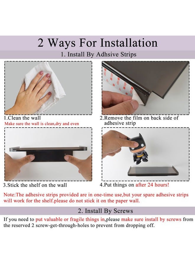 MATIMASU Stick-on Wall Shelf - Small Wall Mounted Adhesive Clear Acrylic Shelf Phone Holder Shelves Wipes Rack for Bathroom,Kitchen,Toilet,Office - Gold - Image 3