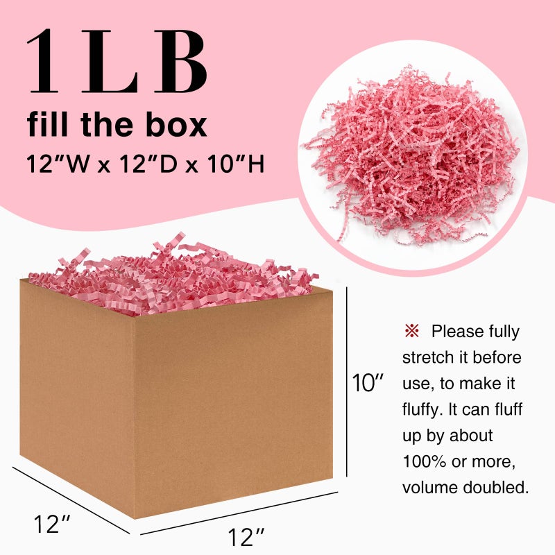 Corlcol 1LB Crinkle Paper Shred Filler for Gift Box On Mother's Day(Pink) - Image 2