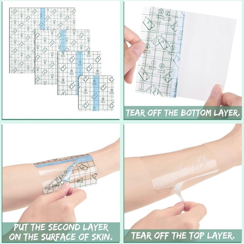 BBTO 100 Pcs Transparent Stretch Adhesive Bandage Waterproof Clear Tattoo Aftercare Patches Cover Protective Shower Film Wrap 4 Sizes4 6 8 9 Inch - Image 3