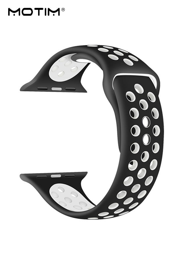 Motim Apple Watchband 42mm/45mm/44mm/49mm for Women and Men, Two-tone Breathable Design, Silicone Replacement Strap for Apple Watch 10 9 8 7 6 5 4 3 2 1 SE, Black/White - Image 1