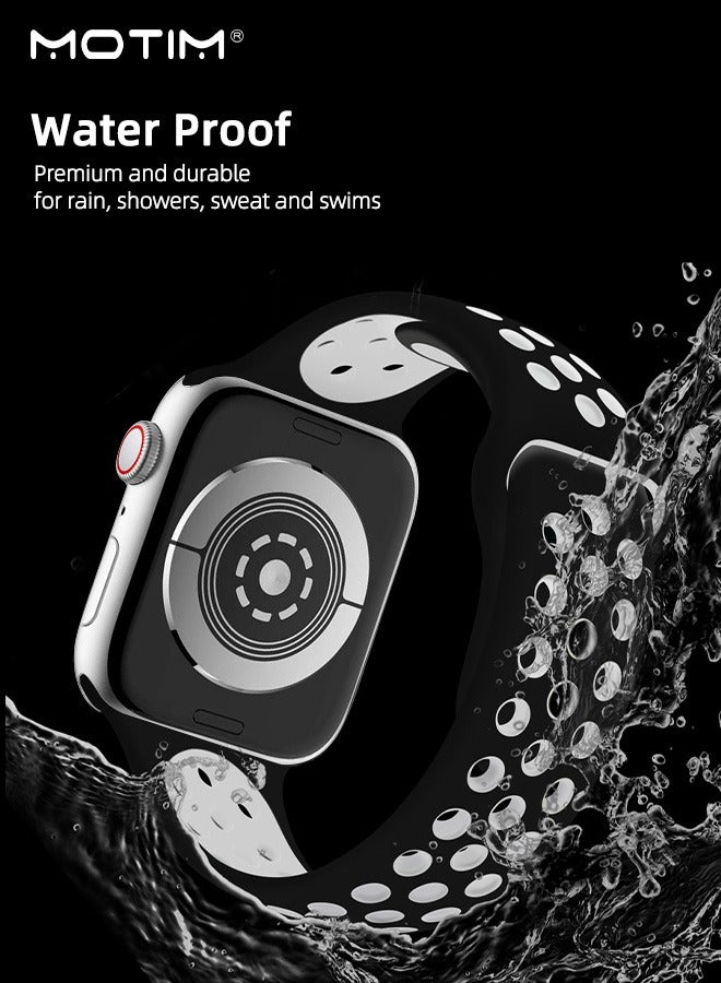 Motim Apple Watchband 42mm/45mm/44mm/49mm for Women and Men, Two-tone Breathable Design, Silicone Replacement Strap for Apple Watch 10 9 8 7 6 5 4 3 2 1 SE, Black/White - Image 3