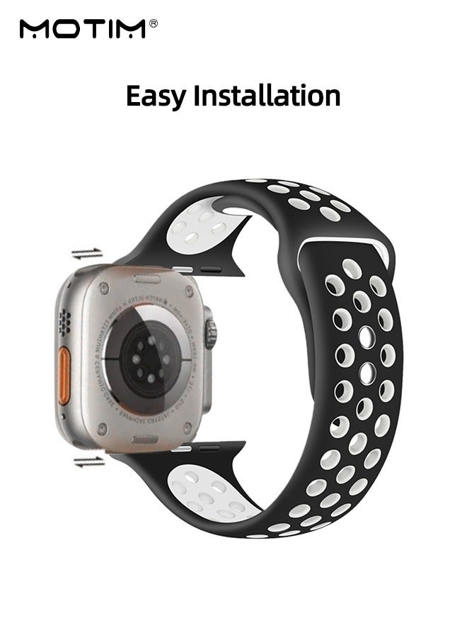 Motim Apple Watchband 42mm/45mm/44mm/49mm for Women and Men, Two-tone Breathable Design, Silicone Replacement Strap for Apple Watch 10 9 8 7 6 5 4 3 2 1 SE, Black/White - Image 5