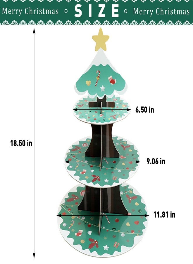 HIENAJ Christmas Cupcake Stand 3 Tier Cardboard Cupcake Stand Holder Decorations Festival Desserts Chrismas Theme Party Birthday Supplies Santa Claus Christmas Snowman Decorations - Image 2