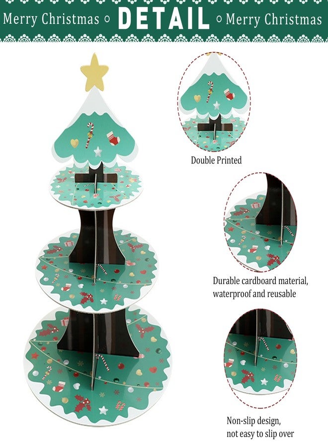 HIENAJ Christmas Cupcake Stand 3 Tier Cardboard Cupcake Stand Holder Decorations Festival Desserts Chrismas Theme Party Birthday Supplies Santa Claus Christmas Snowman Decorations - Image 3