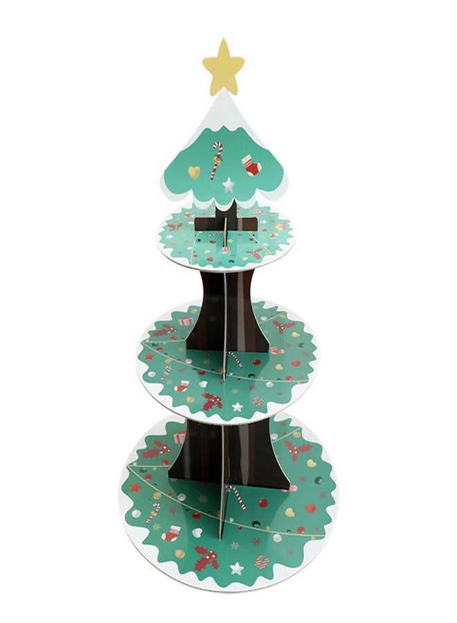 HIENAJ Christmas Cupcake Stand 3 Tier Cardboard Cupcake Stand Holder Decorations Festival Desserts Chrismas Theme Party Birthday Supplies Santa Claus Christmas Snowman Decorations - Image 1