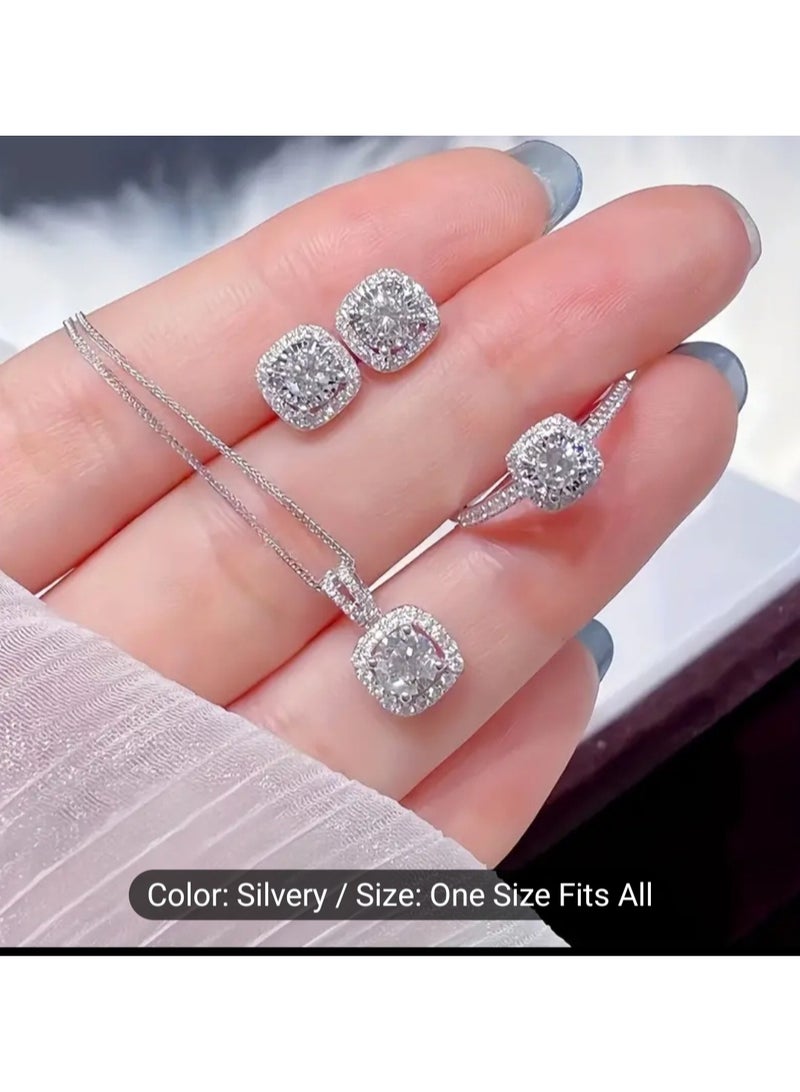 Royal 4 Pcs Cubic Zirconia Jewelry Set woman Bridal Wedding Jewellery Accessories Silver - Image 1
