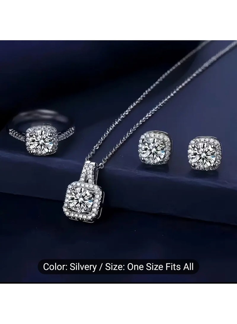 Royal 4 Pcs Cubic Zirconia Jewelry Set woman Bridal Wedding Jewellery Accessories Silver - Image 2