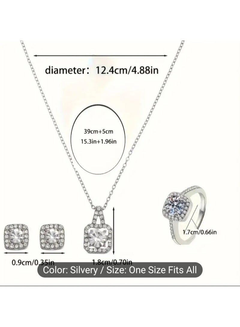 Royal 4 Pcs Cubic Zirconia Jewelry Set woman Bridal Wedding Jewellery Accessories Silver - Image 4