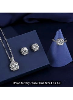 Royal 4 Pcs Cubic Zirconia Jewelry Set woman Bridal Wedding Jewellery Accessories Silver  - Image 3