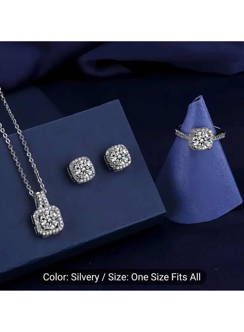 Royal 4 Pcs Cubic Zirconia Jewelry Set woman Bridal Wedding Jewellery Accessories Silver - Image 3