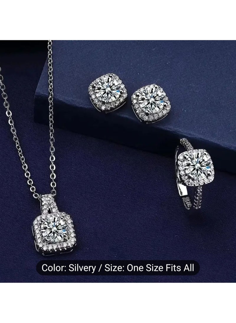 Royal 4 Pcs Cubic Zirconia Jewelry Set woman Bridal Wedding Jewellery Accessories Silver - Image 5