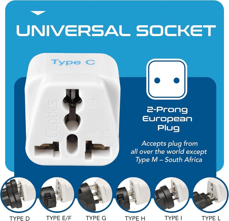 Ceptics European Travel Plug Adapter (Type C) by , Universal to European EU, Power Charge your Electronics in Italy, Greece, Germany, Outlet Adaptor 3 Pack - Image 5