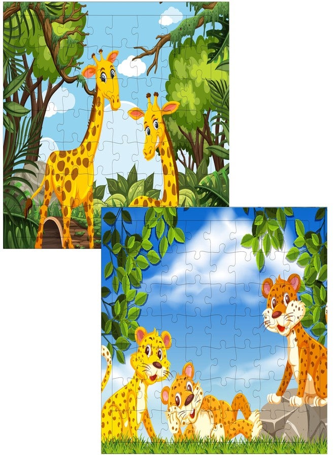 Fiddlys 54 Pcs Wood Jigsaw Puzzles for Kids & Children Age 6+ Double Layered Wooden Puzzles with Bright Front & Back Print Puzzle for Kids-Educational Toy (Tiger + Giraffe) - Image 1