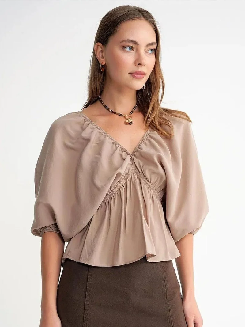 MixRay Mixray V-Neck Blouse with Ruffle Detail