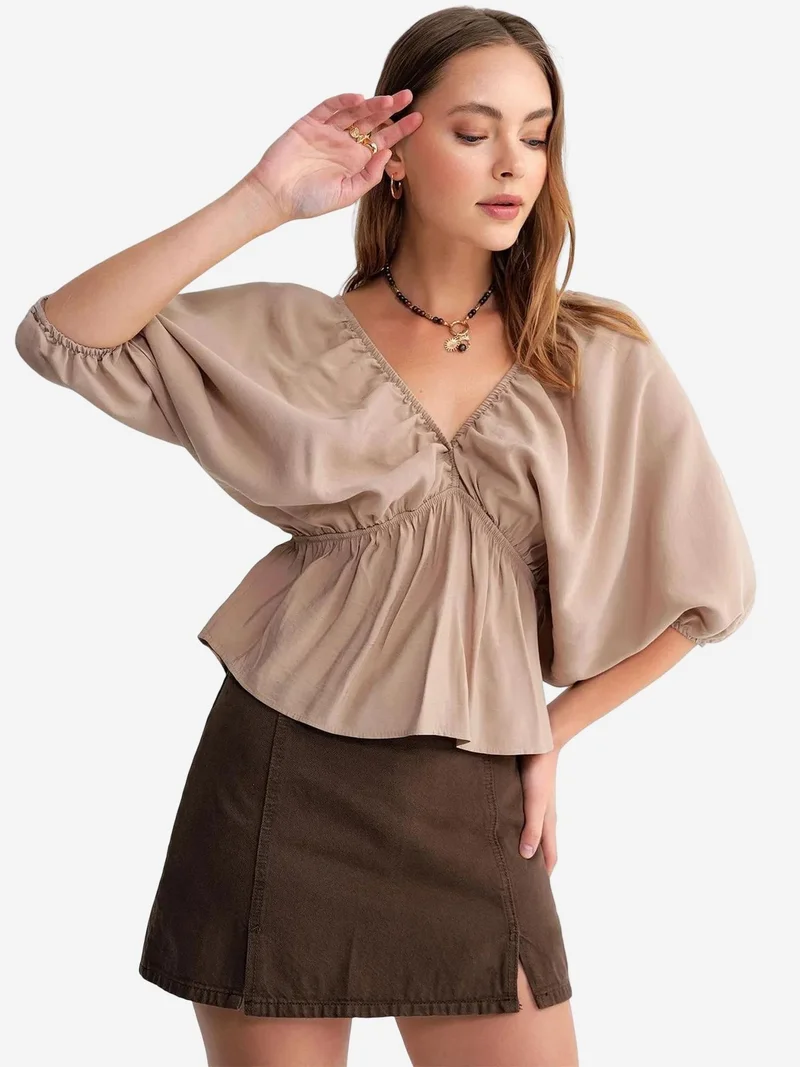 MixRay Mixray V-Neck Blouse with Ruffle Detail