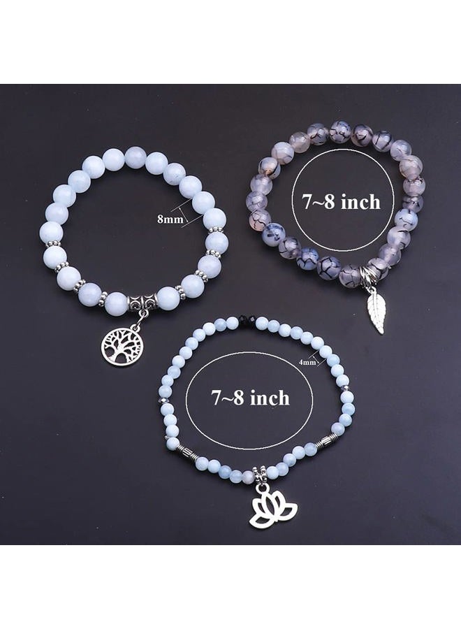 UEUC Tree of Life Yoga Healing Stone Bracelets,Multilayer Lotus Chakra Stone Reiki Bracelet Sets,Anxiety Crystal Natural Stone,for Women Stress Relief, 7 inch, Metal - Image 2