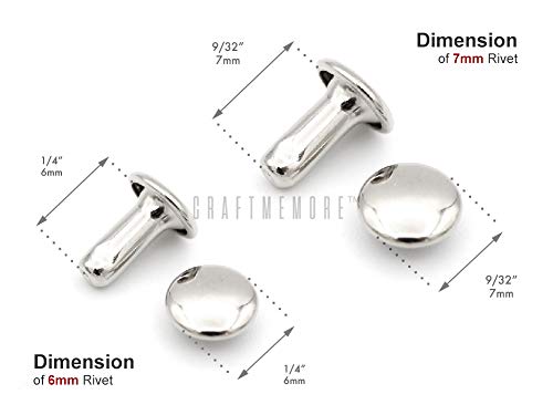CRAFTMEMORE 100 Sets Double Cap Rivets Leather Rivet Tubular Metal Rapid Rivet Studs for Leather Craft VTDC (6 mm Cap, Antique Brass) - Image 3