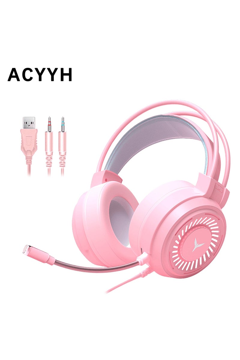 ACYYH Gaming Headset with Microphone, Over Ear Wired E Sports Headphones, Pink - Image 1