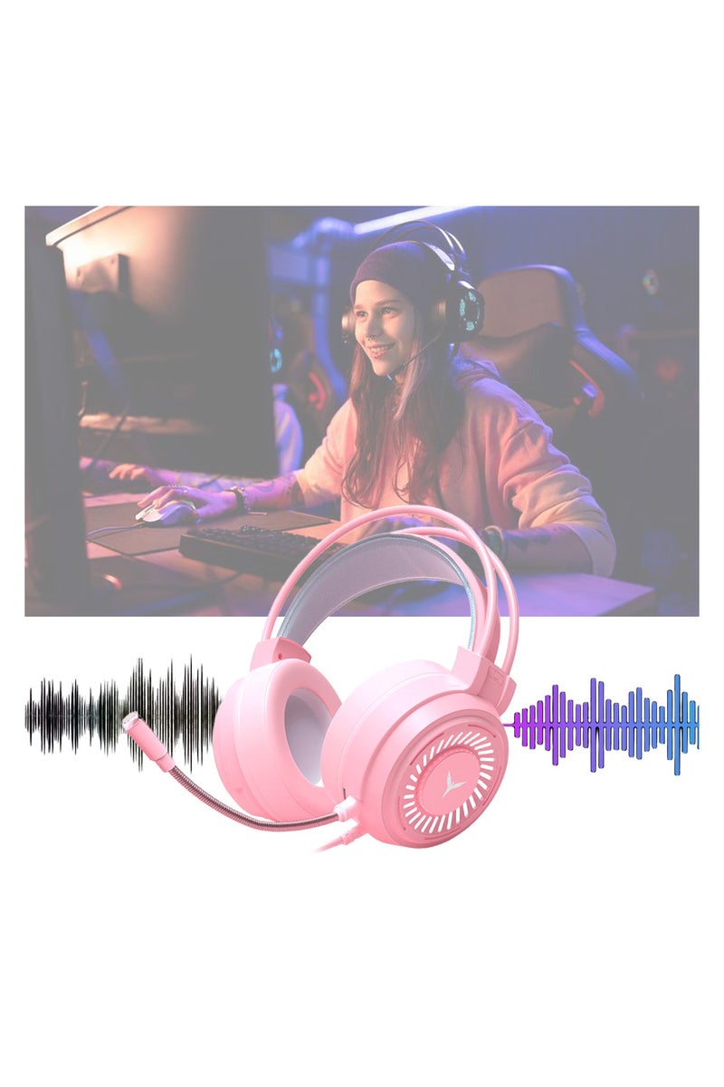 ACYYH Gaming Headset with Microphone, Over Ear Wired E Sports Headphones, Pink - Image 3