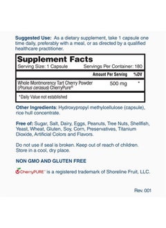 Nature's Lab Tart Cherry 500mg – Contains Powerful Antioxidants & Flavonoids, Supports Metabolic Functions & General Wellness – Non-GMO, Vegan, Gluten Free* – 180 Capsules (6 Month Supply) 