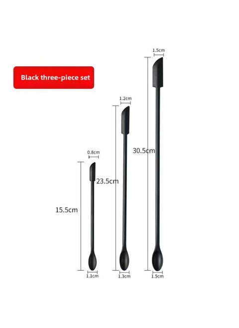 Mini Silicone Double-headed Sharp Scraper Spoon Cosmetic Skin Care Products Extraction Tool Set Including Avocado Jam Scraper-Specifications:Black Three-piece Set