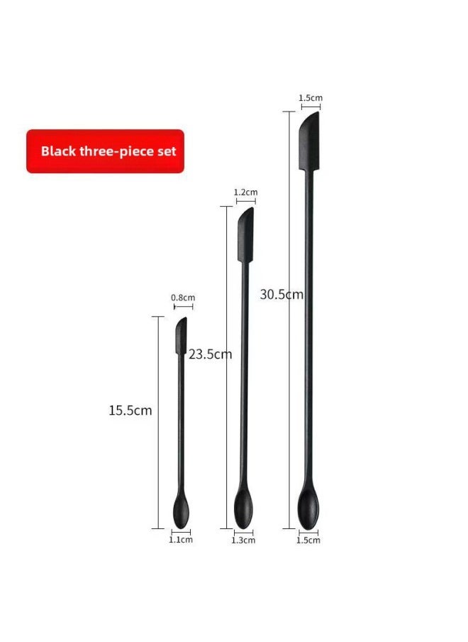 Mini Silicone Double-headed Sharp Scraper Spoon Cosmetic Skin Care Products Extraction Tool Set Including Avocado Jam Scraper-Specifications:Black Three-piece Set