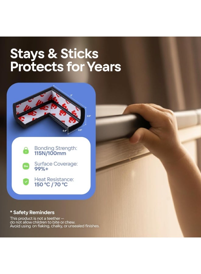 Baby Proof Corners & 15ft Edges with Furniture Corner & Edge Safety Bumpers, Impact-Absorbent Bumper & 4 Foam Corner Protectors, Cushy, Thick, Odorless Table Edge Protectors for Baby, Child | Black - Image 3