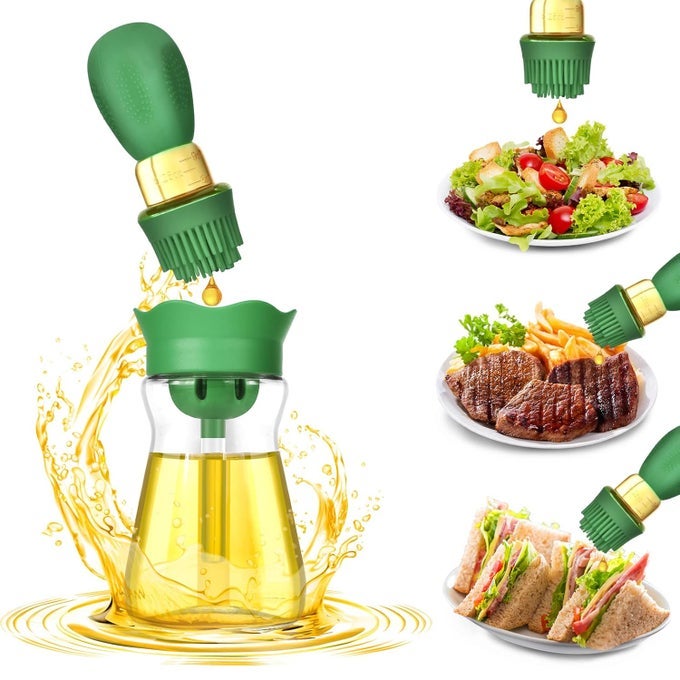 OLIVE OIL DISPENSER BOTTLE SILICONE DROPPER MEASURING OIL DISPENSER BOTTLE FOR KITCHEN COOKING FRYING BAKING BBQ PANCAKE AIR FRYER