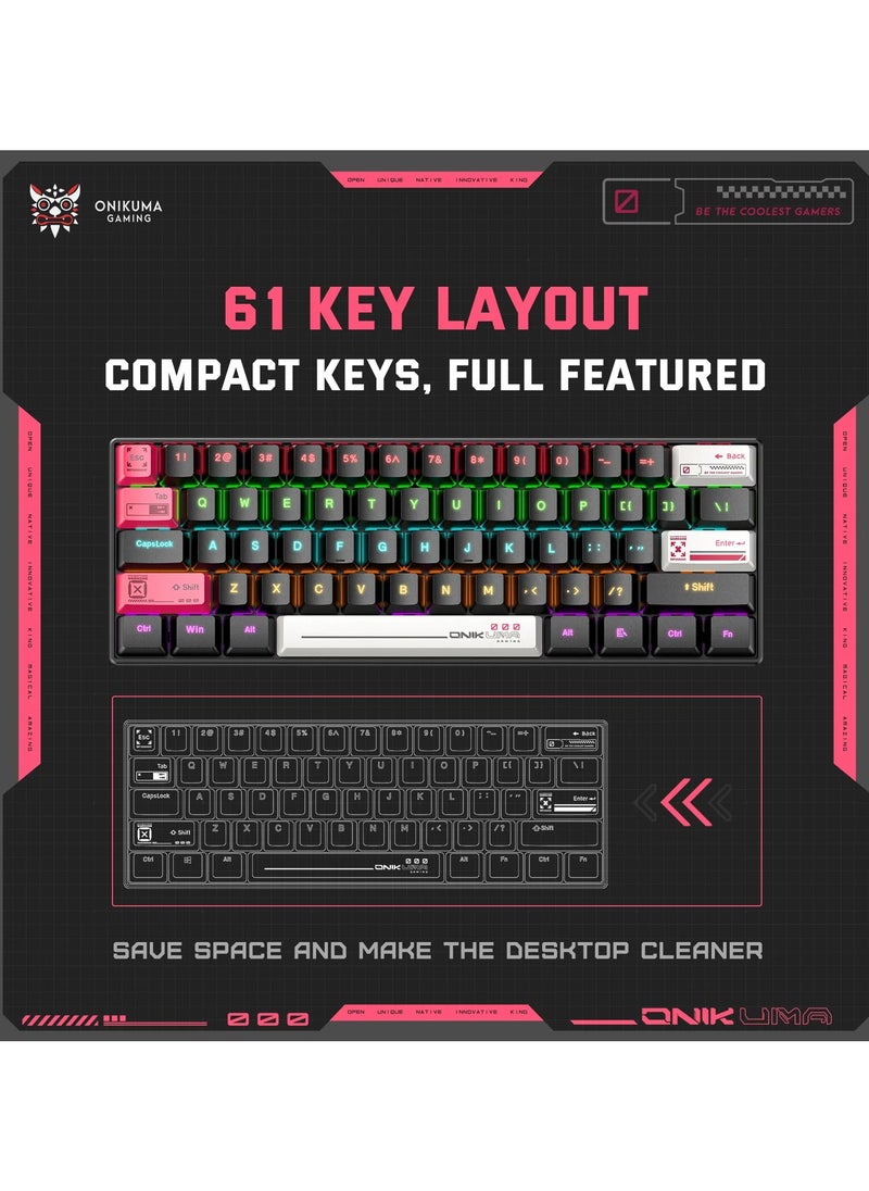 onikuma - G55 60% Mechanical Gaming Keyboard - BROWN Switches - RGB Rainbow Backlighted - Detachable USB Wired – 61 Keys EN  - Double injection key caps Illumination | Black - Image 1
