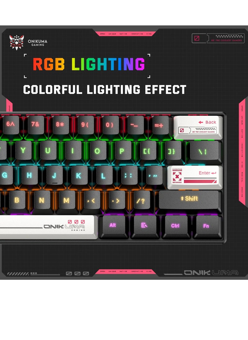 onikuma - G55 60% Mechanical Gaming Keyboard - BROWN Switches - RGB Rainbow Backlighted - Detachable USB Wired – 61 Keys EN  - Double injection key caps Illumination | Black - Image 1