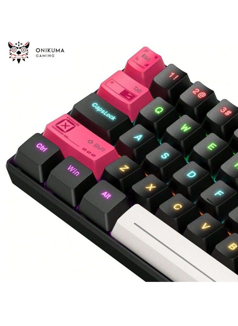 onikuma - G55 60% Mechanical Gaming Keyboard - BROWN Switches - RGB Rainbow Backlighted - Detachable USB Wired – 61 Keys EN  - Double injection key caps Illumination | Black - Image 1