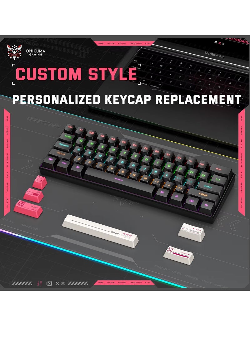 onikuma - G55 60% Mechanical Gaming Keyboard - BROWN Switches - RGB Rainbow Backlighted - Detachable USB Wired – 61 Keys EN  - Double injection key caps Illumination | Black - Image 1