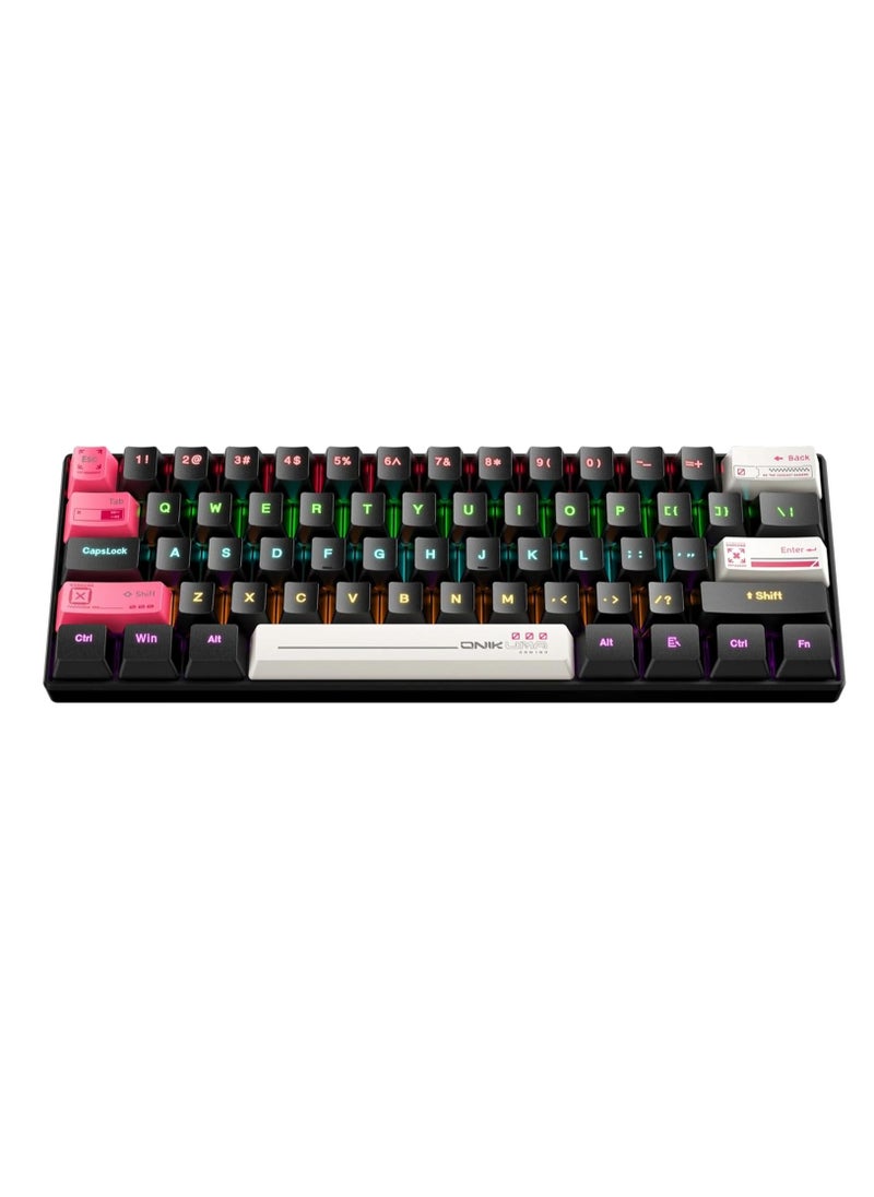 onikuma - G55 60% Mechanical Gaming Keyboard - BROWN Switches - RGB Rainbow Backlighted - Detachable USB Wired – 61 Keys EN  - Double injection key caps Illumination | Black - Image 1