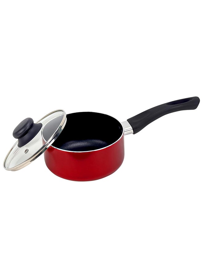 Beefit - Beefit Non-Stick Ceramic Coated Sauce Pan With Glass Lid Saucepan For Easy Pour With Ergonomic Handle & Safe Cooking 16 Maroon - Image 1