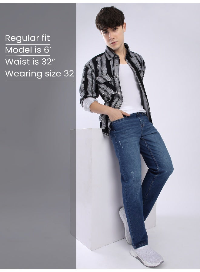 Beyoung Fade Blue Whisker Regular Fit Jeans for men  - Image 4