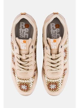 REFRESH Women Lace Up Casual Sneaker, Beige  - Image 3
