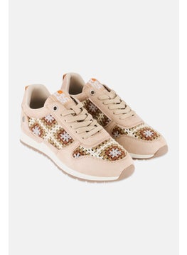 REFRESH Women Lace Up Casual Sneaker, Beige  - Image 1