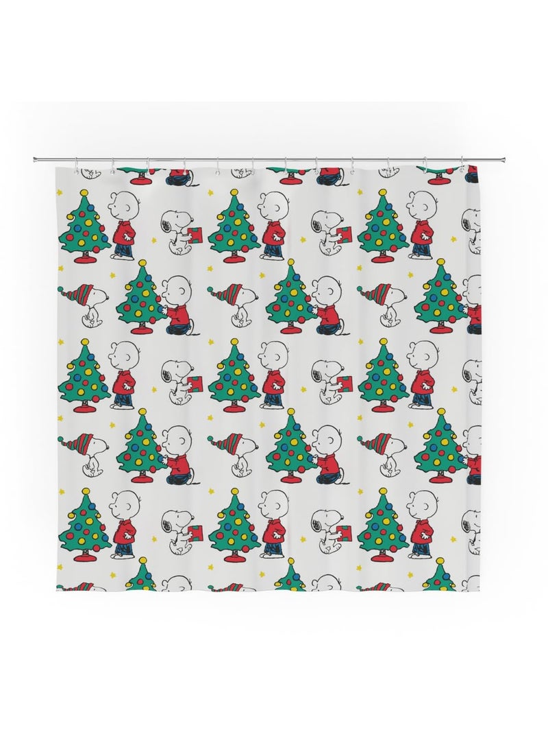 Franco Franco Peanuts Holiday Christmas Bath Microfiber Shower Curtain  72x72  (Officially Licensed Product)  - Image 1